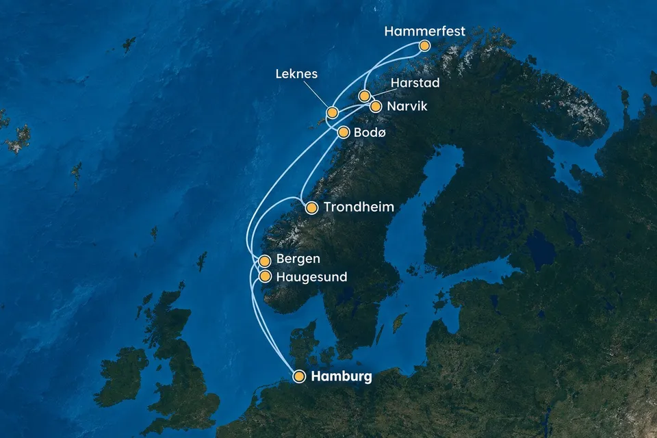 Mapa trasy plavby Podzimní plavba za polární září