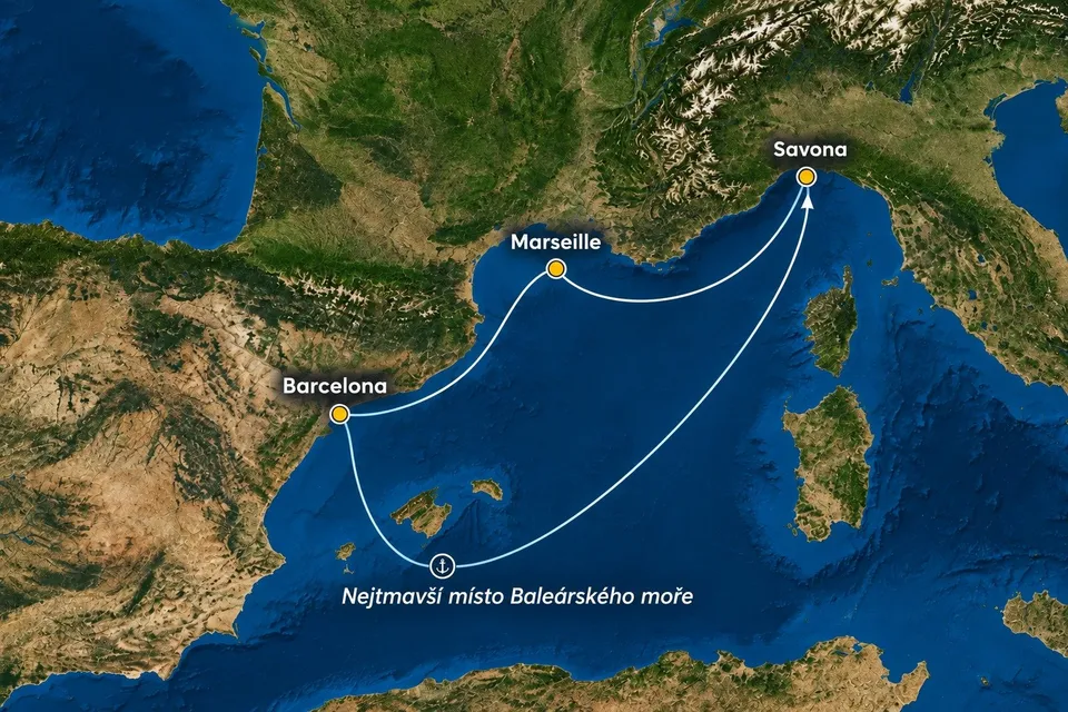 Mapa trasy plavby Jarní plavba po Středomoří